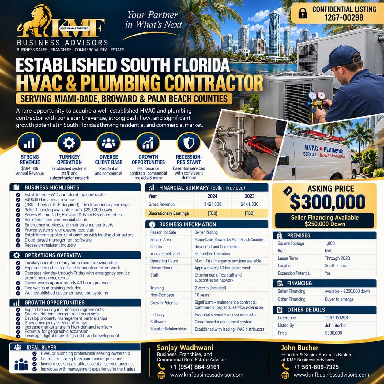 Flyer: Established HVAC & Plumbing Contractor for Sale, KMF Business Advisors