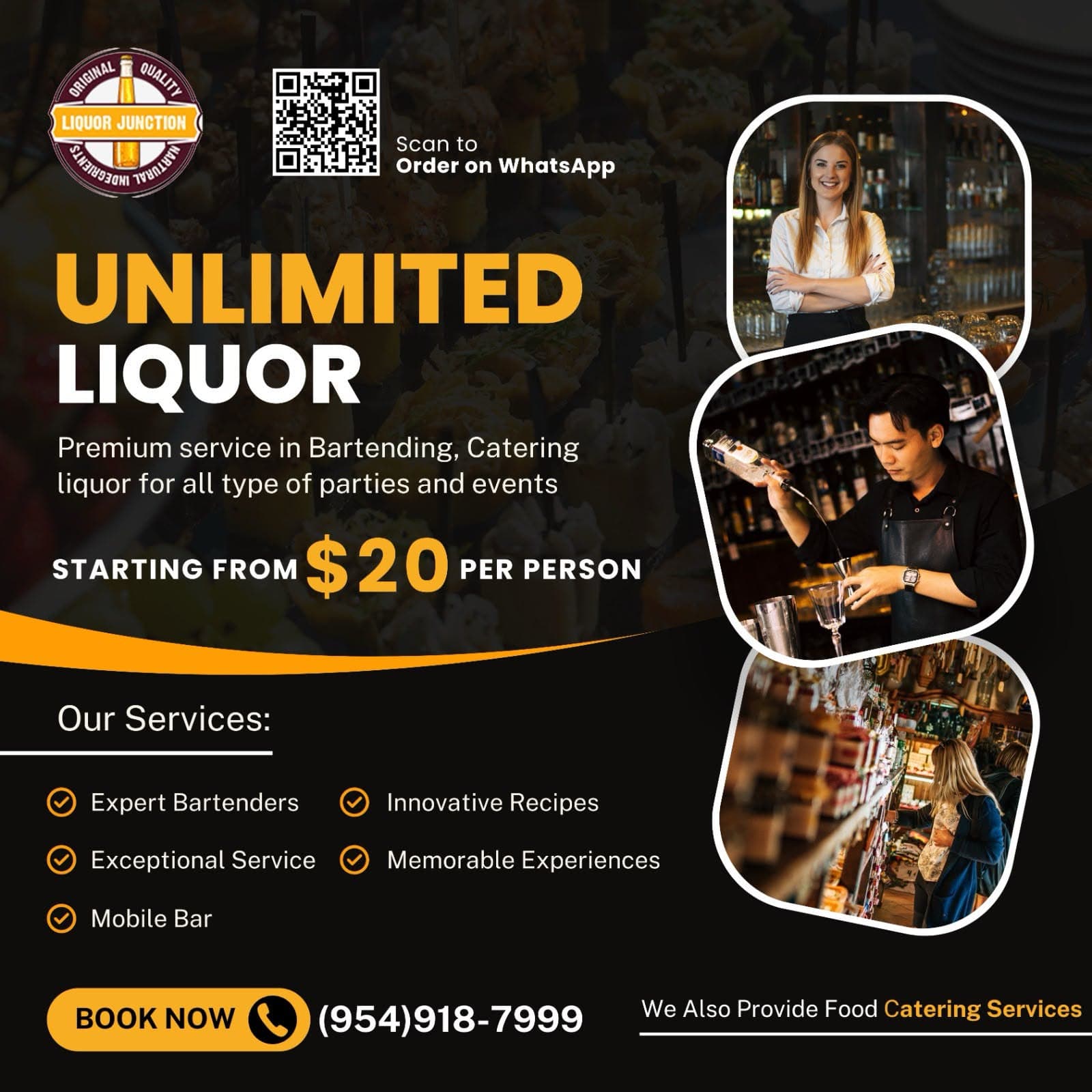 Flyer: Unlimited Liquor Bartending for Parties, Liquor Junction