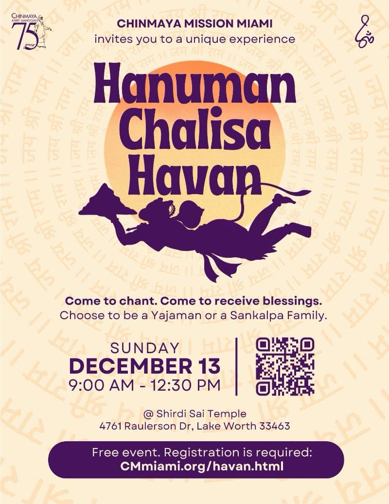 Flyer: Hanuman Chalisa Havan, Chinmaya Mission Miami
