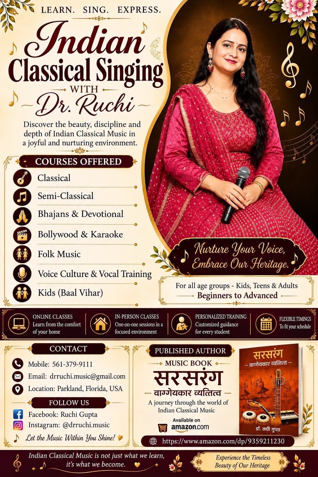 Flyer: Indian Classical Singing Lessons, Dr. Ruchi Gupta