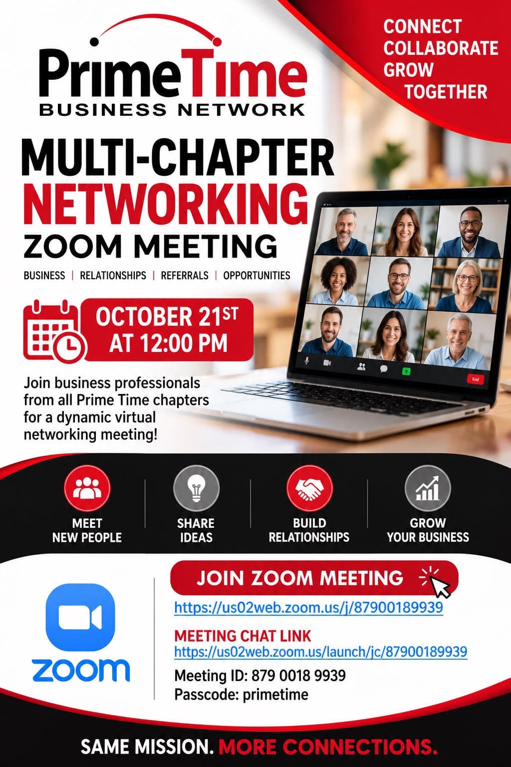 Flyer: Multi-chapter Networking on Zoom, PrimeTime Business Network